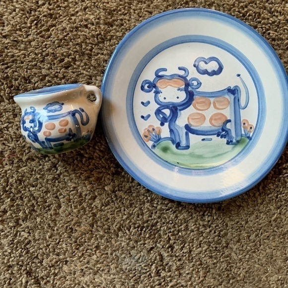 Vintage M.A. Hadley "Cow" Plate and Miniature Creamer Set
